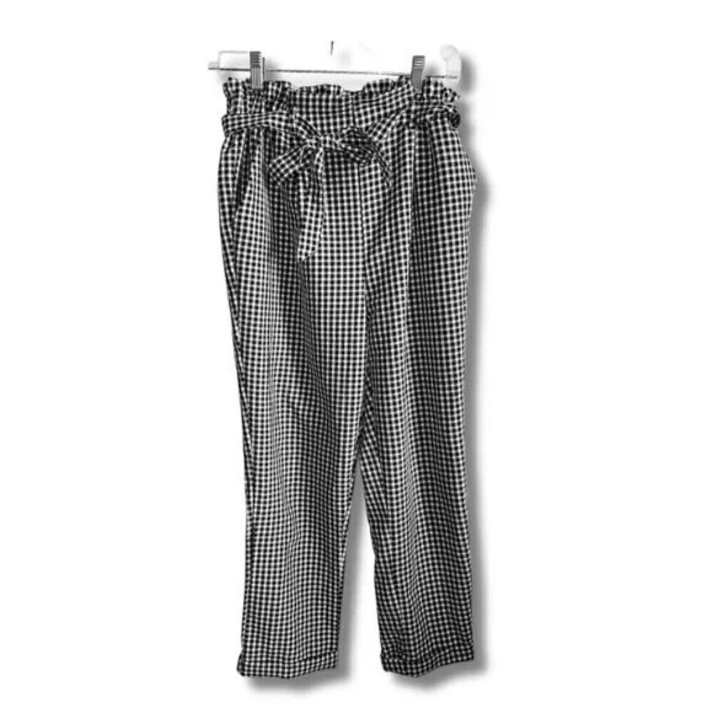 SET Black & Blue White Gingham Paperbag Women's Linen Pants Sienna Sky - Picture 3 of 7